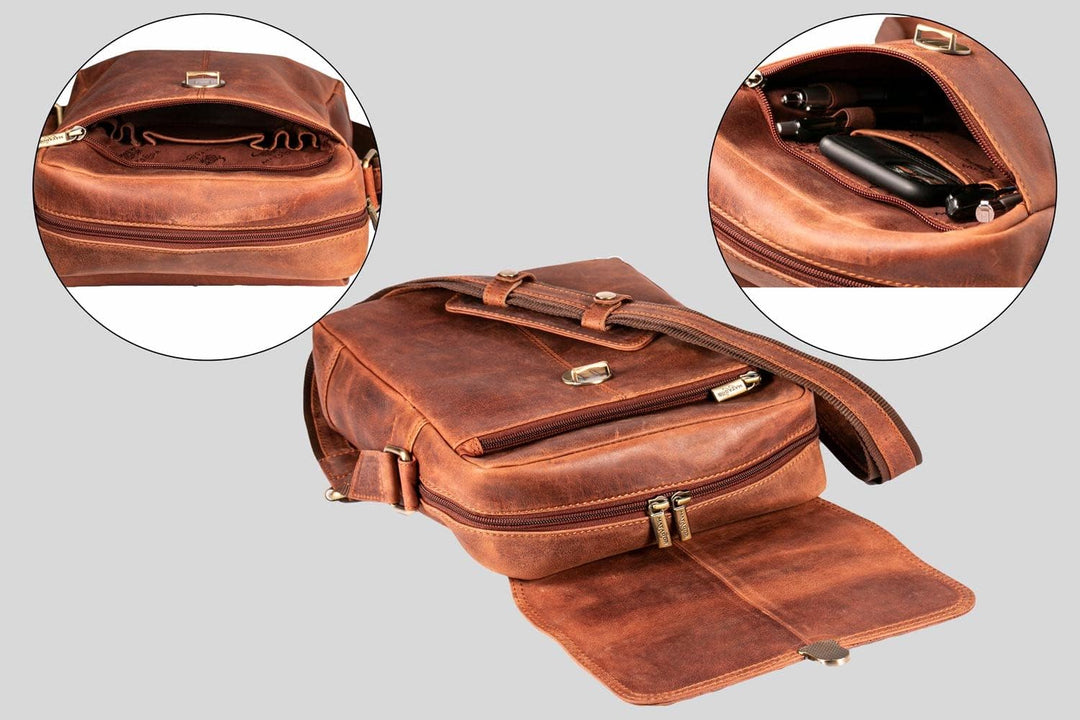 MATADOR Umhängetasche Schultertasche Tablettasche Freizeittasche Damen/Herren Vintage Braun, Vintage
