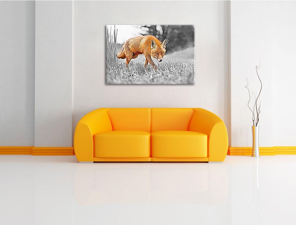 Fuchs im Wald Natur, USA Bild auf Leinwand, XXL riesige Bilder fertig gerahmt mit Keilrahmen. Kunstd