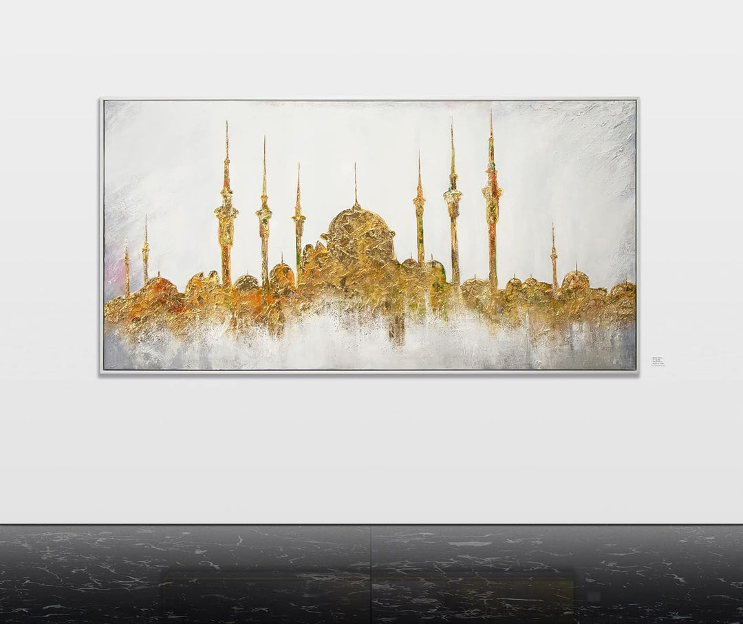 YS-Art XXL Abstrakt Acryl Gemälde auf Leinwand mit Rahmen Moschee handgemalte Wandbilder Wohnzimmer