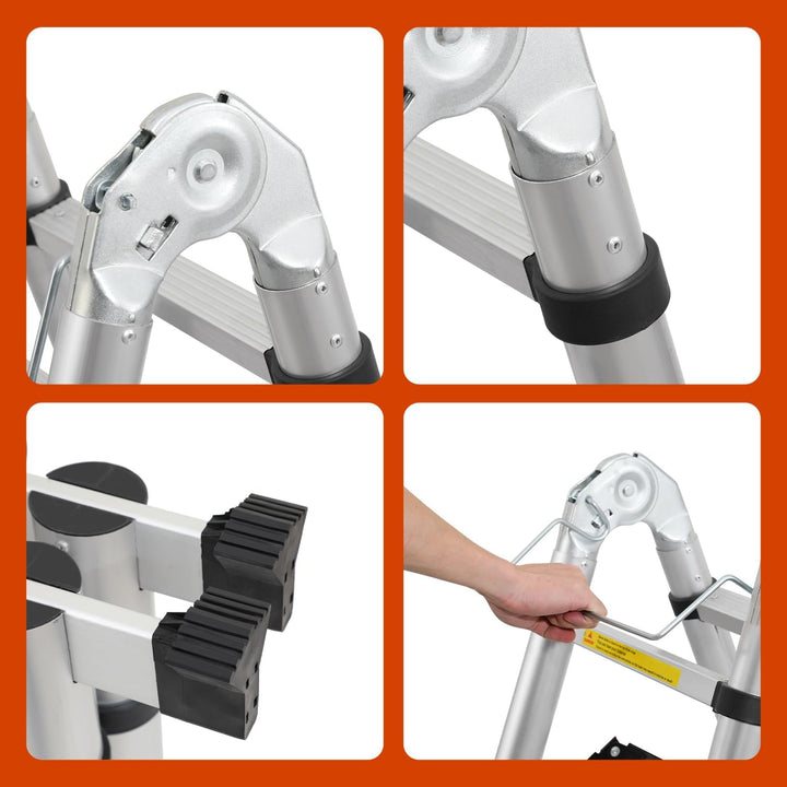 Lospitch 3.8M(1.9+1.9) M Aluminium Teleskopleiter klappbar Ausziehleiter mit Stabilisator Hochwertig