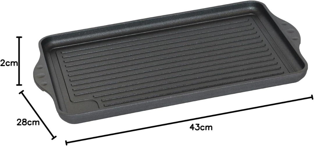 Eurolux BBQ-Grillplatte 43 x 28 cm - alle Herdarten inkl. Induktion - Antihaftversiegelung - Keramik