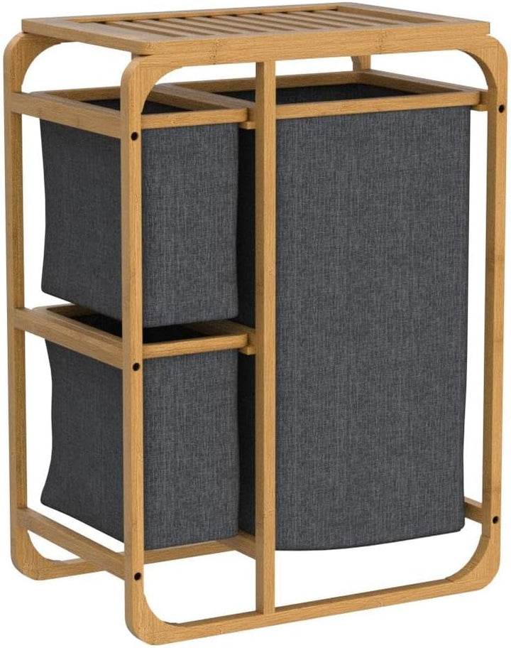 HOMCOM Wäschekorb Wäschebox mit Plattform Wäschesammler mit 3 abnehmbaren Wäschesacke Wäschesortiere