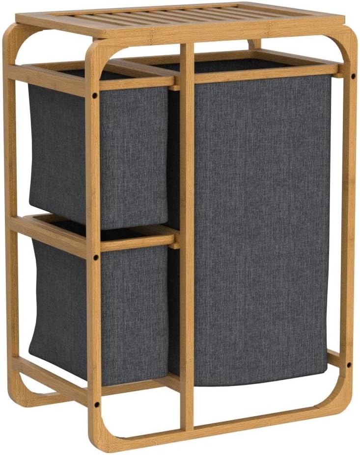 HOMCOM Wäschekorb Wäschebox mit Plattform Wäschesammler mit 3 abnehmbaren Wäschesacke Wäschesortiere