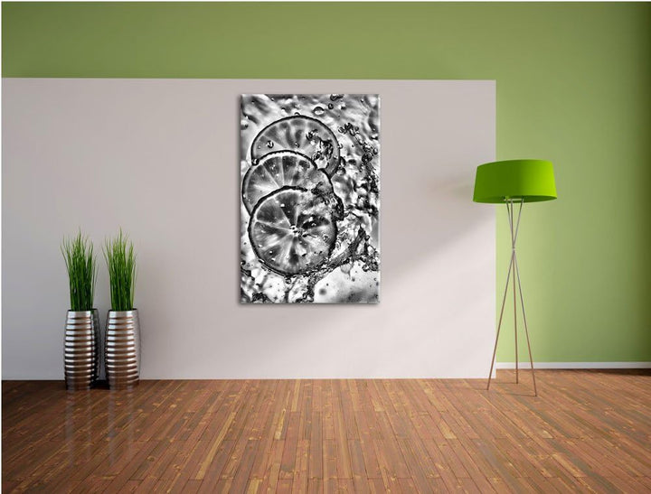 Pixxprint Zitrone fällt ins Wasser als Leinwandbild/Grösse: 100x70 / Wandbild/Kunstdruck/fertig besp