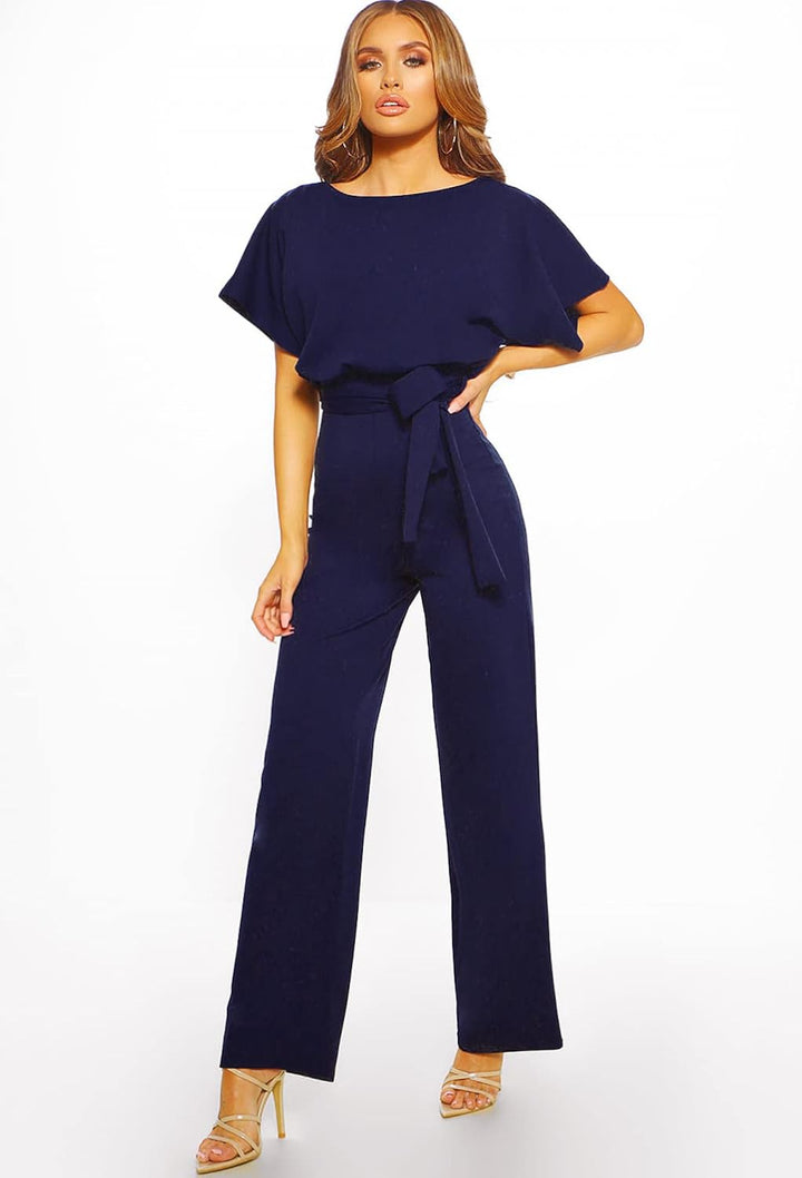 Walant Damen-Jumpsuit, kurzärmlig, Rundhalsausschnitt, einfarbig, Strampler Jumpsuit, Sommer, schick