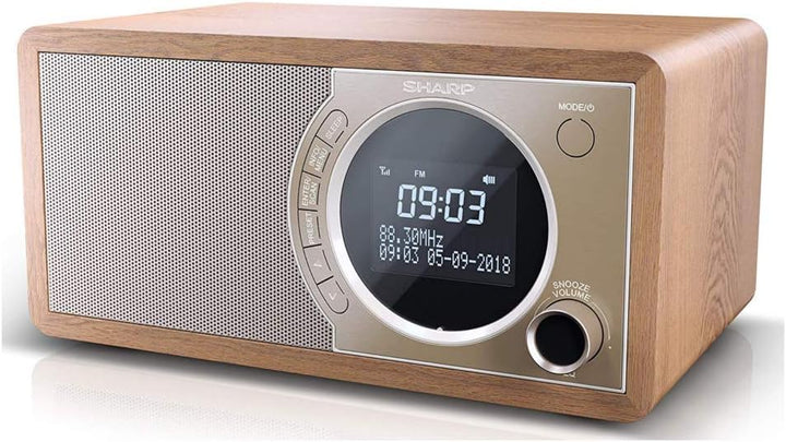 SHARP DR450 Digitalradio (DAB/DAB+/FM mit RDS, Bluetooth, Wecker-Funktionen, 6 Watt), braun Mono Dig