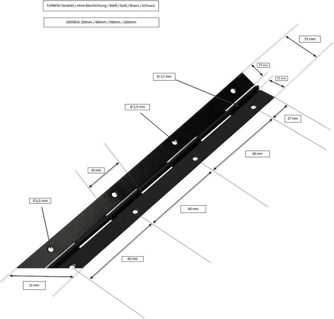 KOTARBAU® 10er Set Stangenscharnier Klavierband 300/31 mm Schwarz Teilbar/Schneidbar Scharnier Kürzb