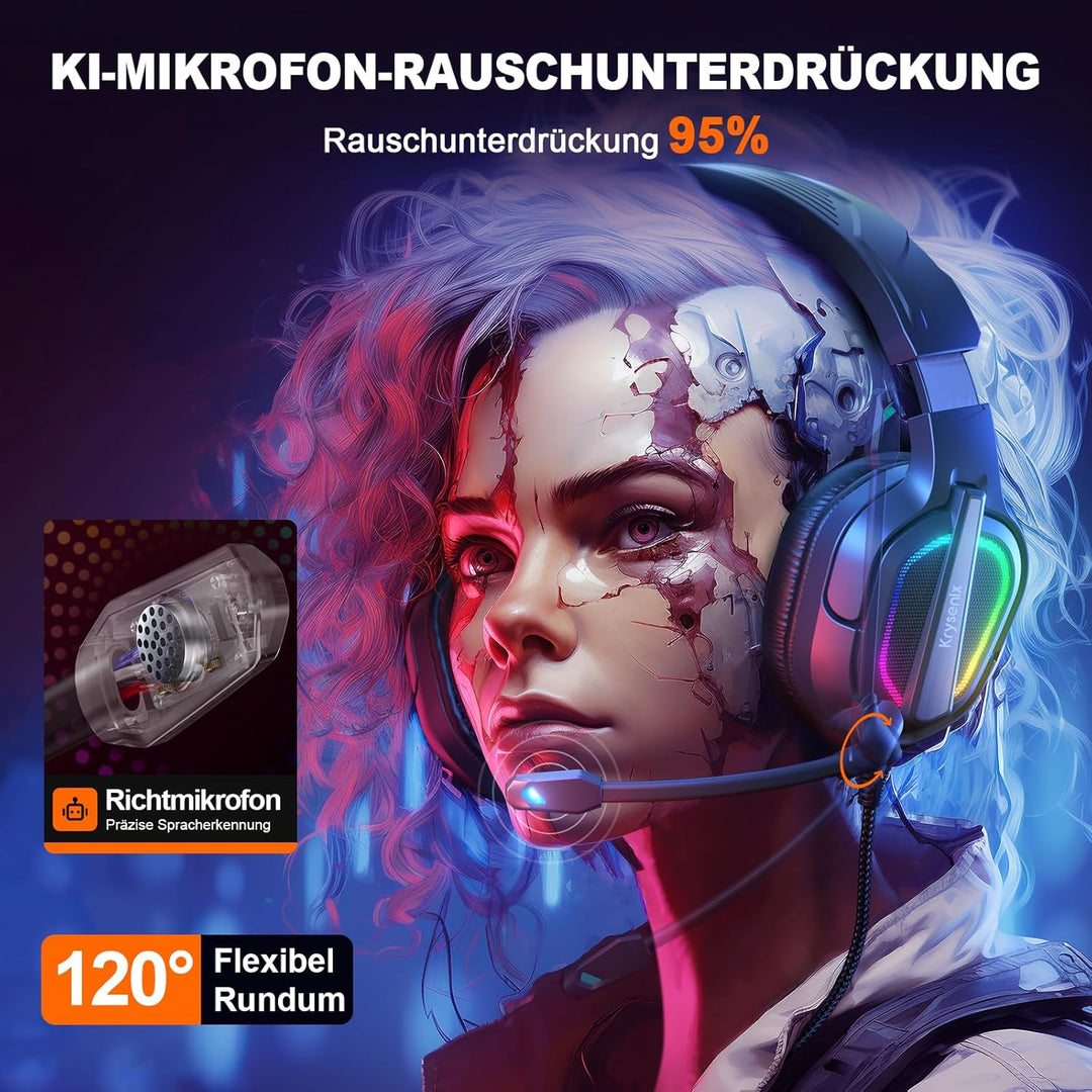 Krysenix PG2 RGB Gaming Headset für PS4/PC/Xbox/Nintendo Switch, PS5 Headset mit Mikrofon, Gaming Ko