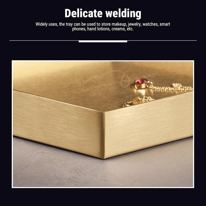 Deko Tablett Gold Tablett Rechteckig, Schmucktablett Edelstahl Badezimmer Tablett Dekotablett Schmuc