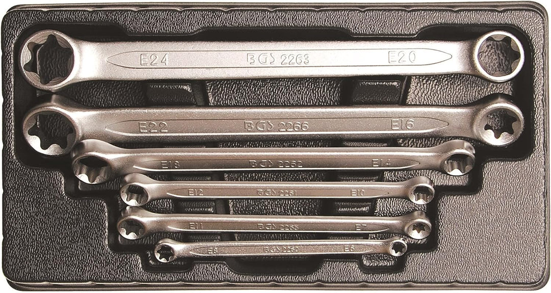 BGS 2268 Doppel-Ringschlüsselsatz für E-Profil-Aussenschrauben, E6xE8-E20 xE24, 6-tlg. 6-tlg. | SW E