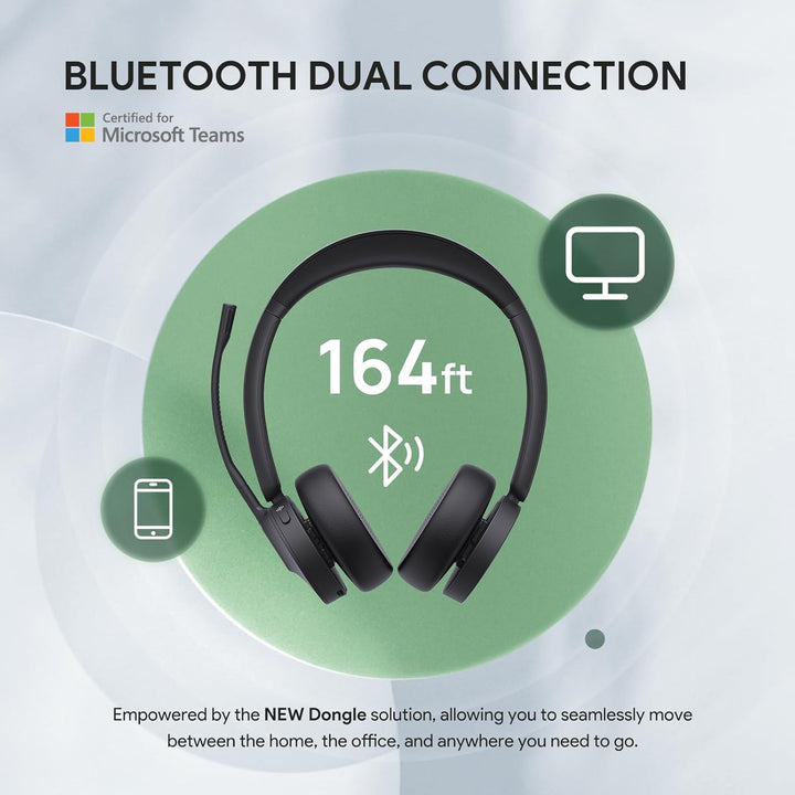 Yealink BH70 Drahtloses Bluetooth-Headset mit Mikrofon für die Arbeit, bis zu 35h Sprechzeit, 3-Mikr