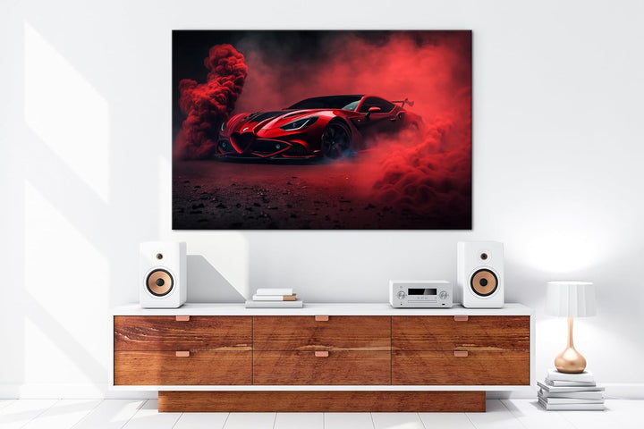 deyoli luxuriöser roter Lamborghini Format: 60x40 als Leinwand, Motiv fertig gerahmt auf Echtholzrah