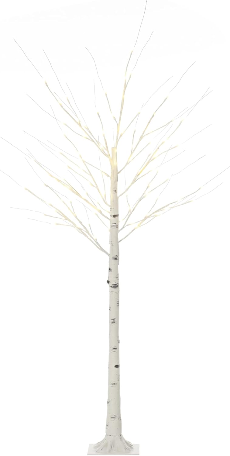 HOMCOM 180 cm Kunstbaum, Birkenbaum mit LED, Weihnachtsbaum Birken, Weihnachtsdeko Kunstbirke für Pa