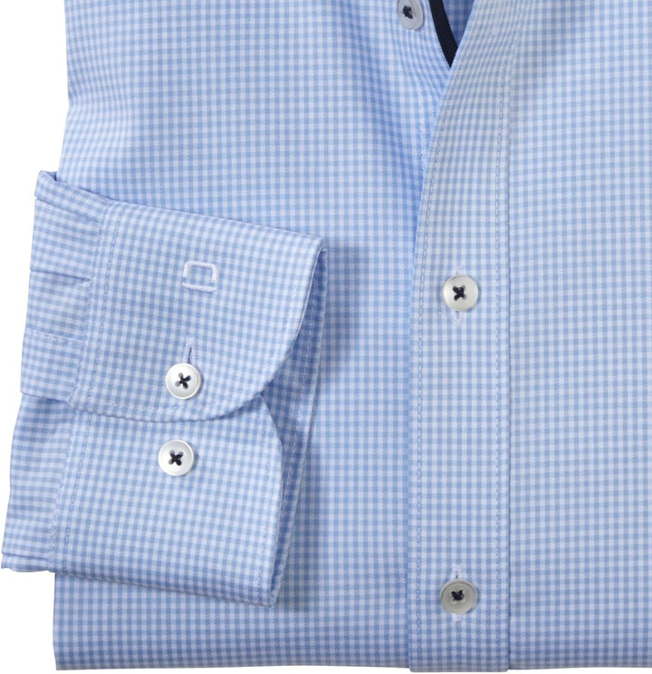 OLYMP Herren Businesshemd Langarm Level Five,Vichy Karo,Body fit,New York Kent-2 40 Hellblau, 40 Hel