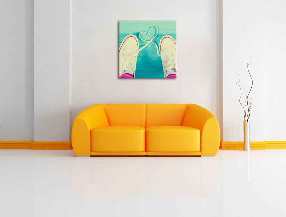 Herzform aus Schnürsenkeln, Format: 70x70 auf Leinwand, XXL riesige Bilder fertig gerahmt mit Keilra