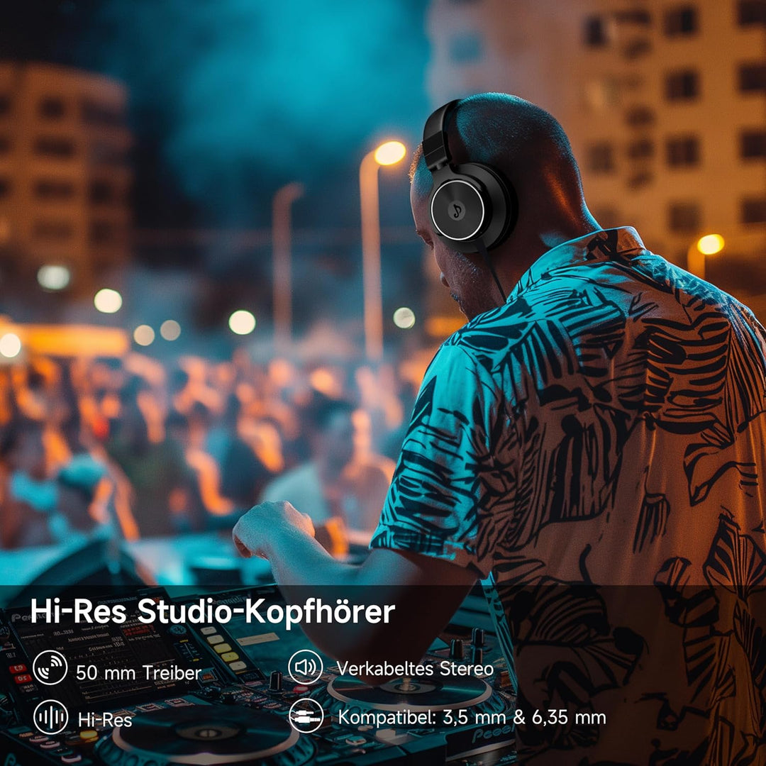 syndesmos Over Ear Kopfhörer mit Kabel, 50mm Treiber DJ Kopfhörer Professionell Studio Kopfhörer 3,5