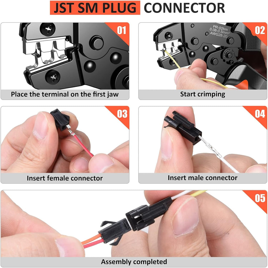Crimpzange Dupont Stecker Set, Preciva 0,08-0,5 mm² AWG28-20 JST-SM 2/3/4/5 + JST-XH 2/3/4/5/6 Steck