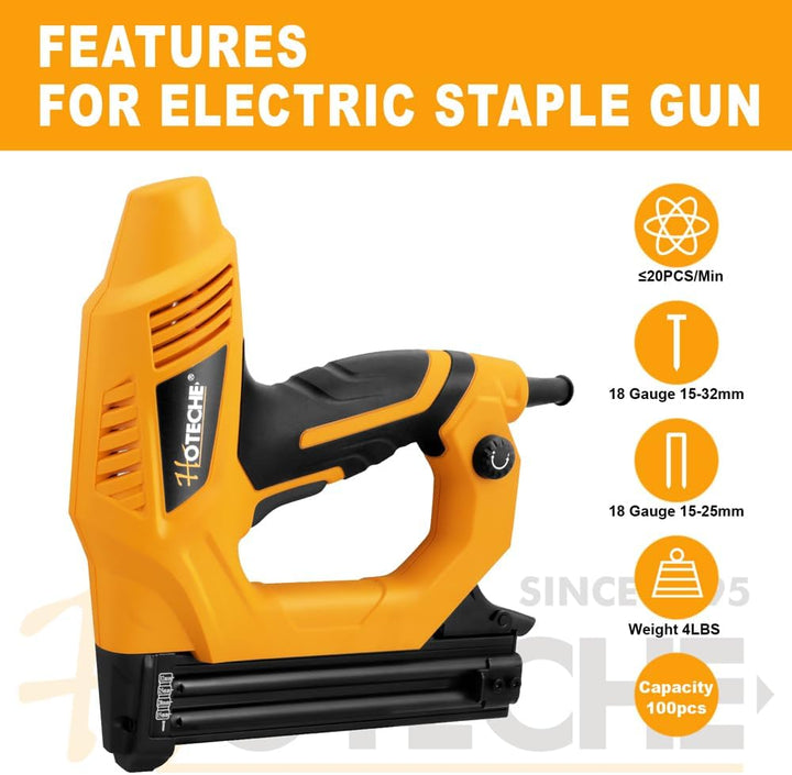 Hoteche 9A Elektrotacker 2-in-1 | 20pcs/min | 100-Nagelkapazität | VDE Stecker | Gelb-Schwarz | 400p