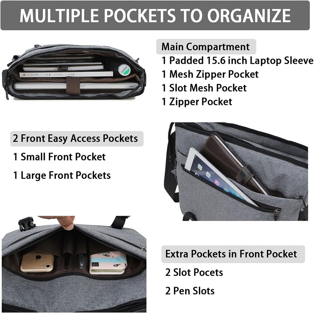 RAVUO Kuriertasche für Herren, wasserabweisend, leicht, 39,6 cm (15,6 Zoll) Laptop, Aktentaschen, Bu