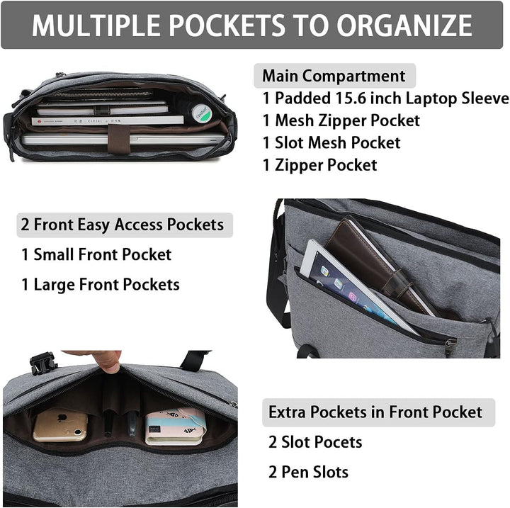 RAVUO Kuriertasche für Herren, wasserabweisend, leicht, 39,6 cm (15,6 Zoll) Laptop, Aktentaschen, Bu