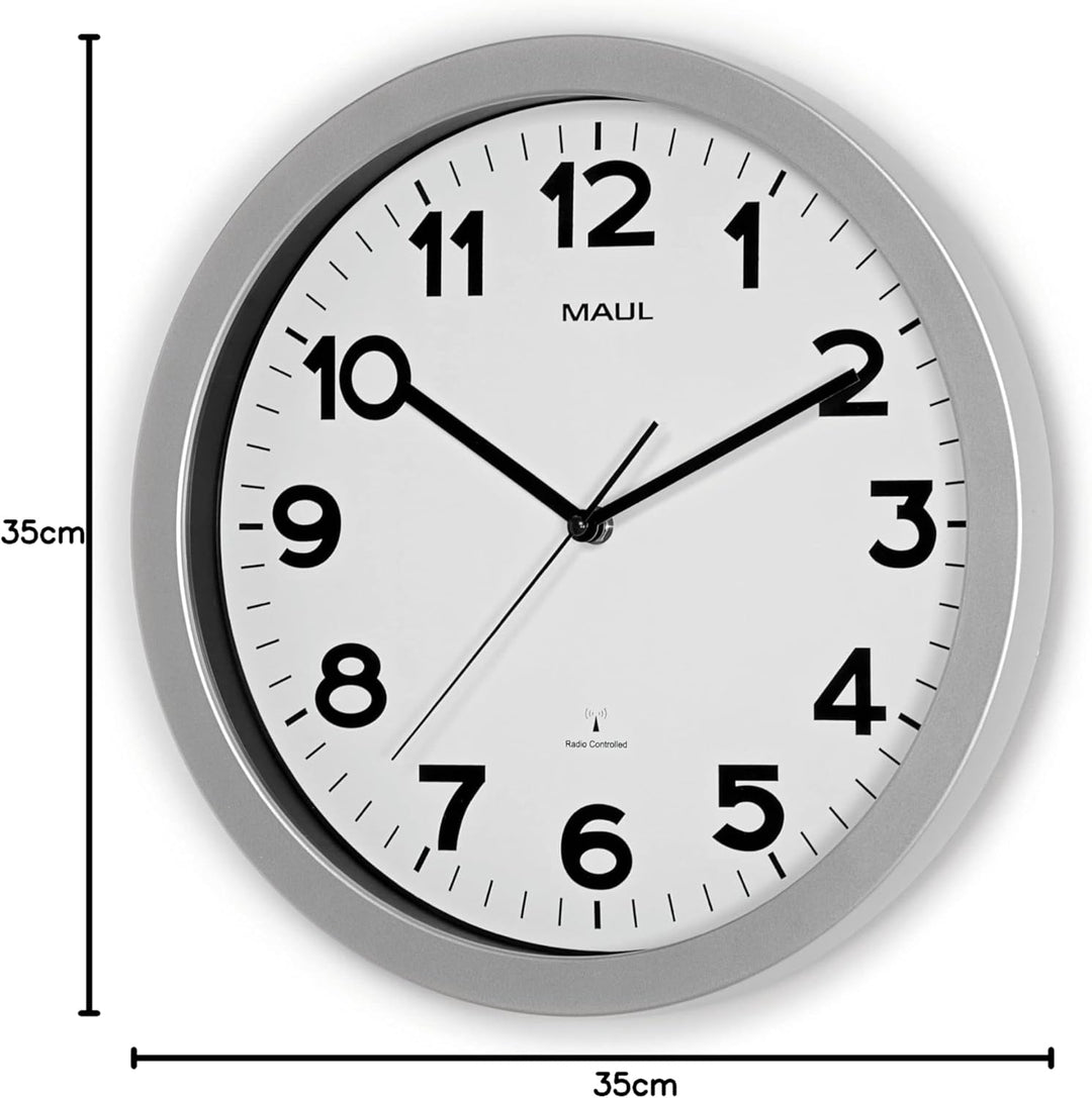 Maul Wanduhr MAULstep Ø 35 cm | Funkuhr mit automatischer Zeiteinstellung | ideal für Wohnzimmer, Sc