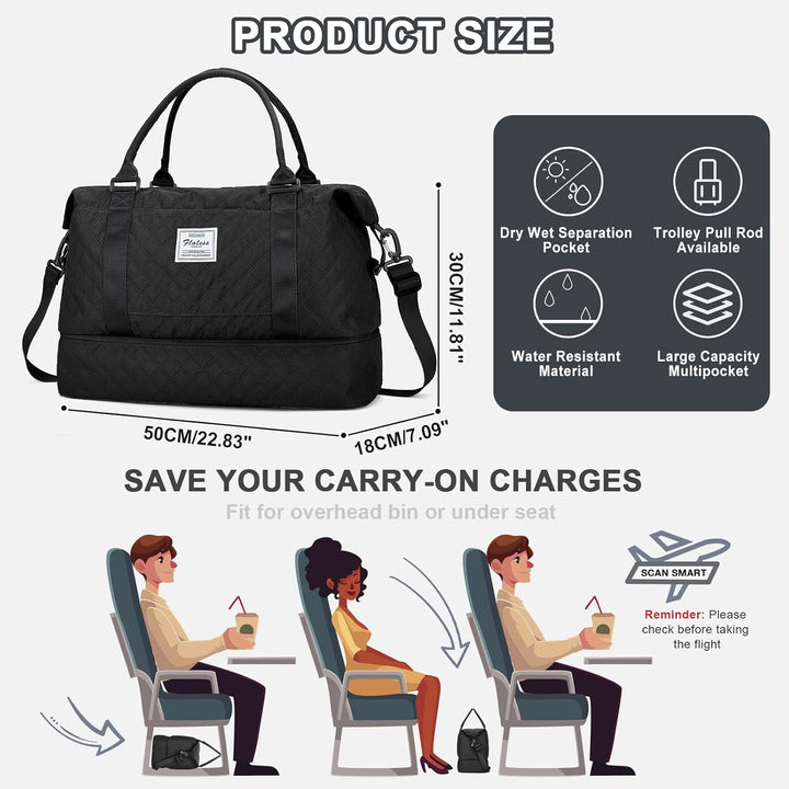 Reisetasche Damen, Gross Sporttasche Handgepäck Tasche Weekender Bag Schwimmtasche Travel Bag Duffle