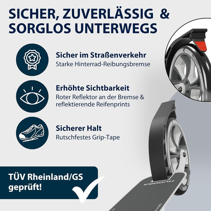 HUDORA BigWheel® 205 Advanced Scooter - Komfortabler Aluminium-Roller für bis zu 100kg - Höhenverste