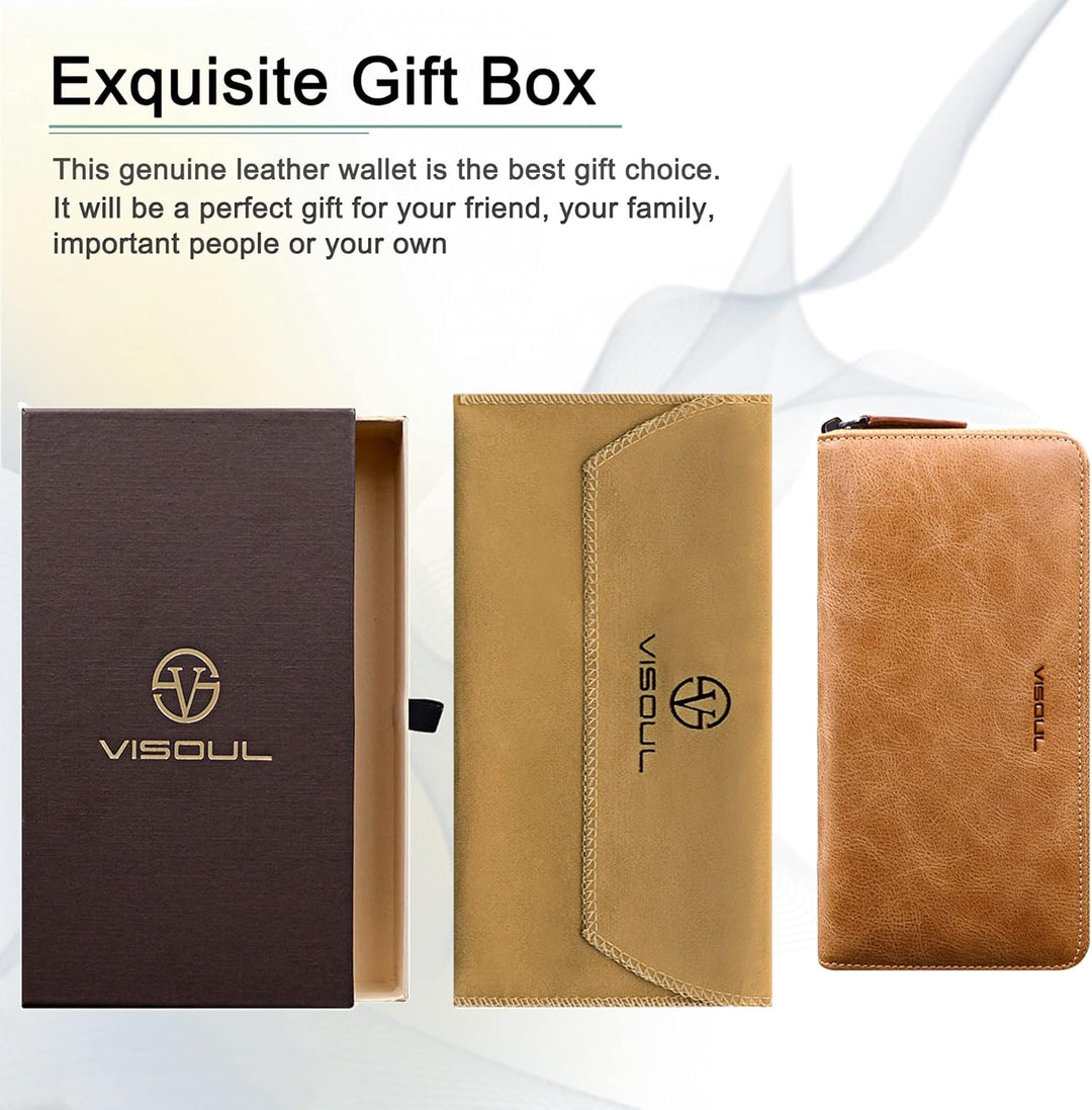 VISOUL Premium Brieftasche Echtleder/Italienisches Leder mit RFID-Schutz, XL Geldbörse für Herren Kh
