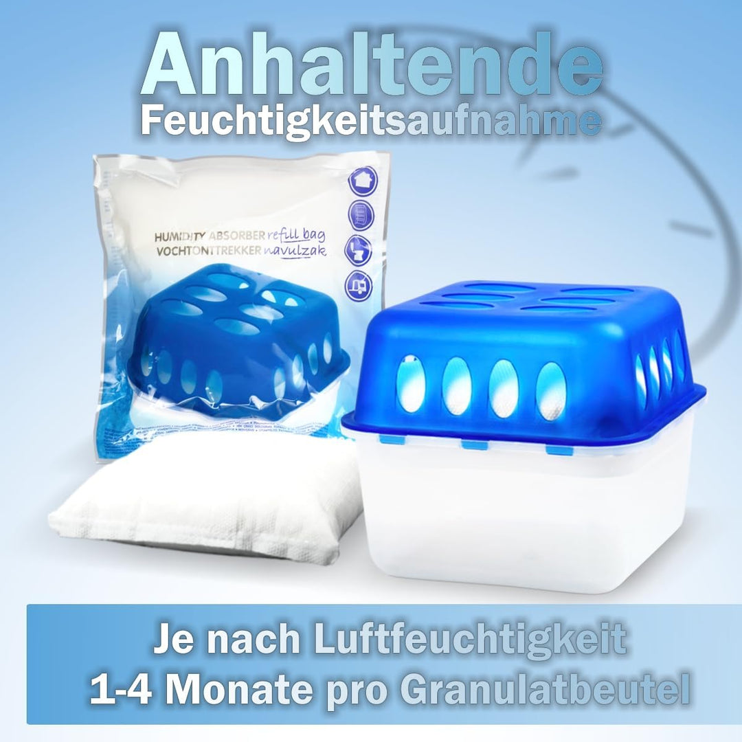 Stimo 4x Luftentfeuchter Box mit 8 Nachfüllpacks Raumentfeuchter Feuchtigkeits-Stopper mit Granulat