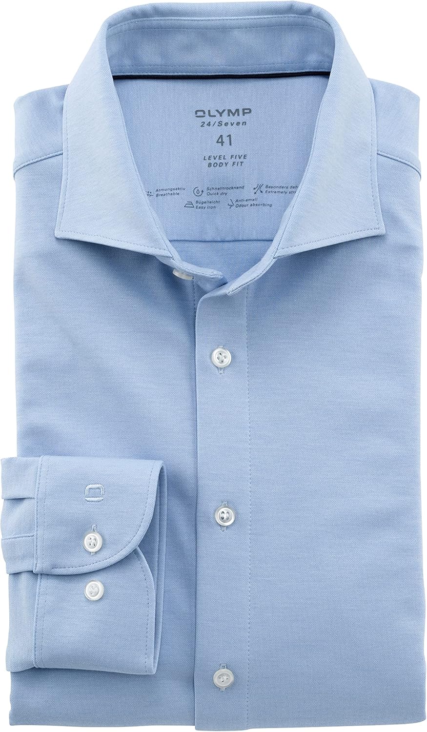 OLYMP Herren Businesshemd Langarm Level Five 24/Seven,Einfarbig,Body fit,Kent-Kragen,bleu 11,38