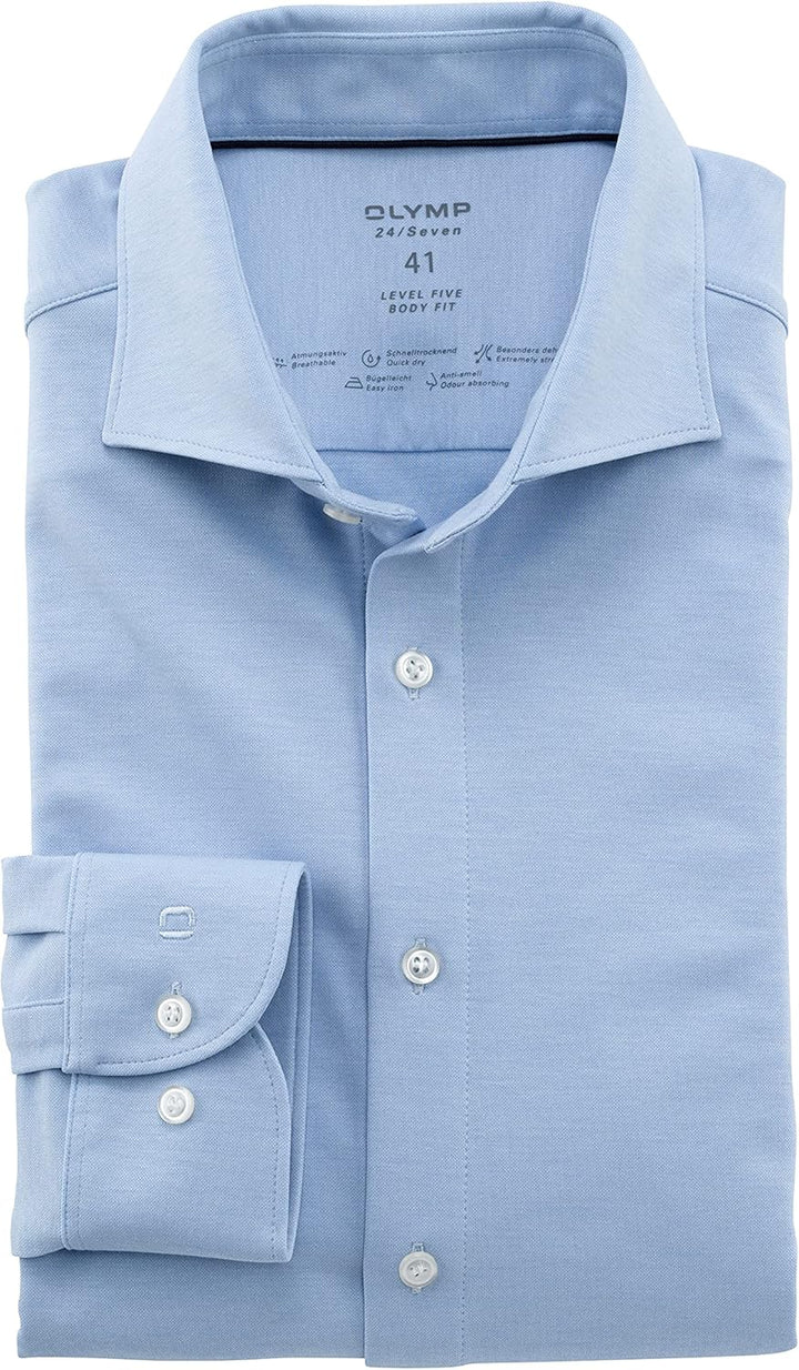OLYMP Herren Businesshemd Langarm Level Five 24/Seven,Einfarbig,Body fit,Kent-Kragen,bleu 11,38