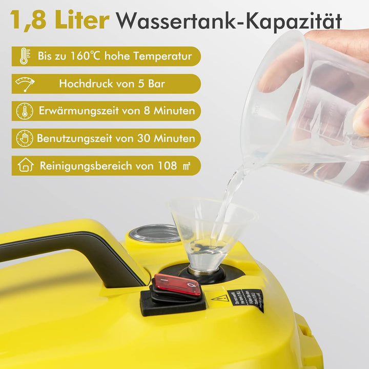 COSTWAY Dampfreiniger 2000W, Reinigungsmaschine 1,8 L Wasserkapazität &13 Zubehörsätze, Bodendampfre