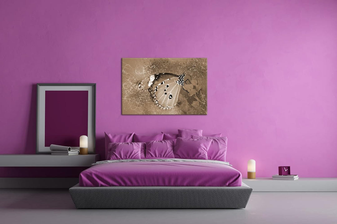 deyoli kleiner Schmetterling auf Nahrungssuche Format: 80x60 als Leinwand, Effekt: Sepia, Motiv fert