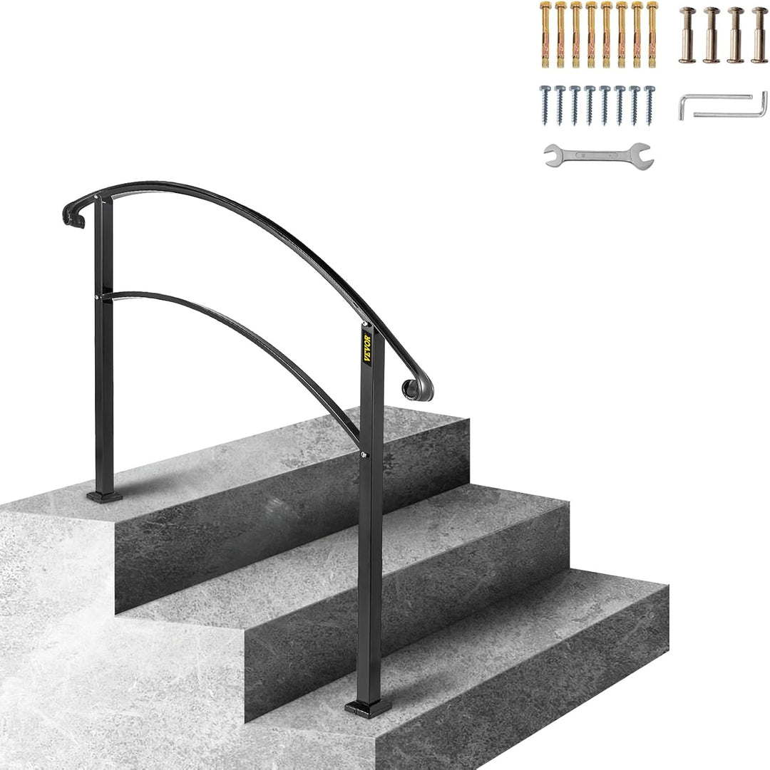 Happybuy Handläufe für Outdoor-Stufen, Fit 1 oder 3 Stufen Outdoor Treppengeländer, Schwarz Schmiede