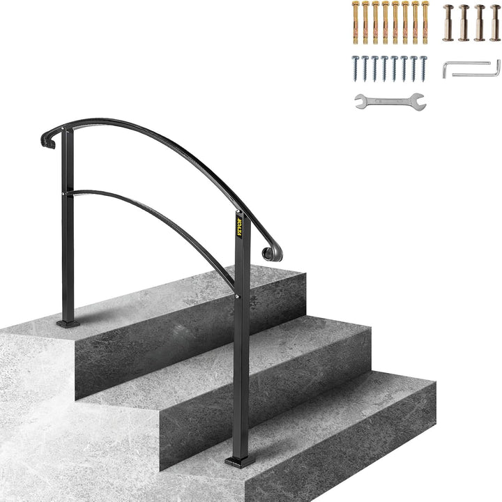 Happybuy Handläufe für Outdoor-Stufen, Fit 1 oder 3 Stufen Outdoor Treppengeländer, Schwarz Schmiede
