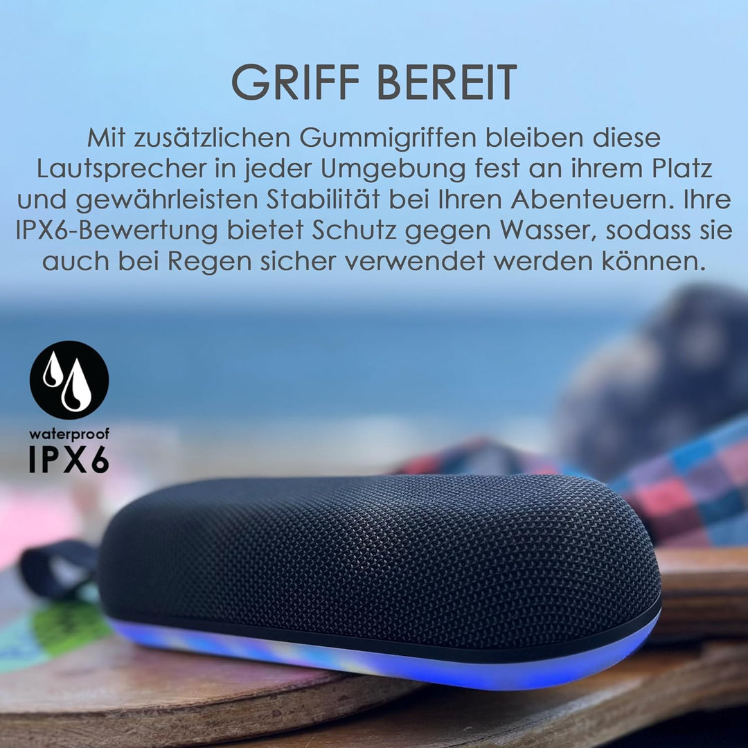 Boompods Halo – Kleiner tragbarer Bluetooth-Lautsprecher mit Lichtern – laute kabellose Outdoor-Reis
