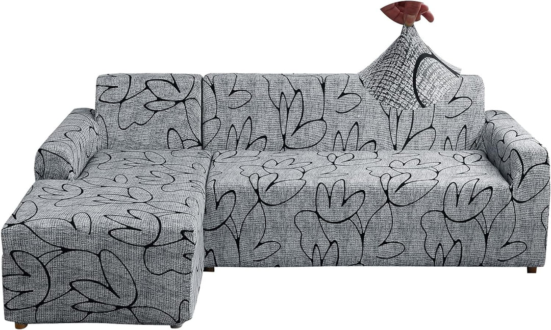 Jaotto Sofa Überwürfe Sofabezug Elastische Spandex Stretch Sofabezüge Couchbezug für L-Form Sofa Uni