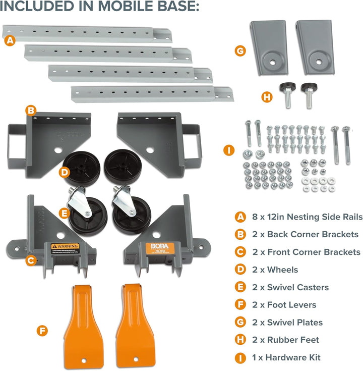 BORA Universal Mobile Base, voll verstellbare mobile Basis für Mobilisierung grosser Werkzeuge, Masc