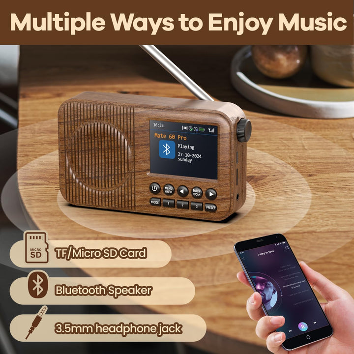 Arafuna DAB Radio, DAB Plus Radio mit 2,4" Farbdisplay, FM Radio mit Bluetooth, Küchenradio mit 60 V