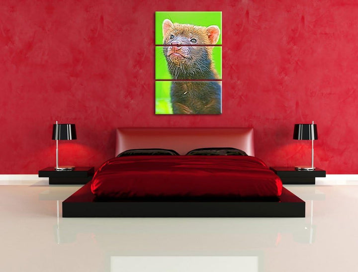 freches Frettchen Spezial 3-Teiler Leinwandbild 120x80 Bild auf Leinwand, XXL riesige Bilder fertig