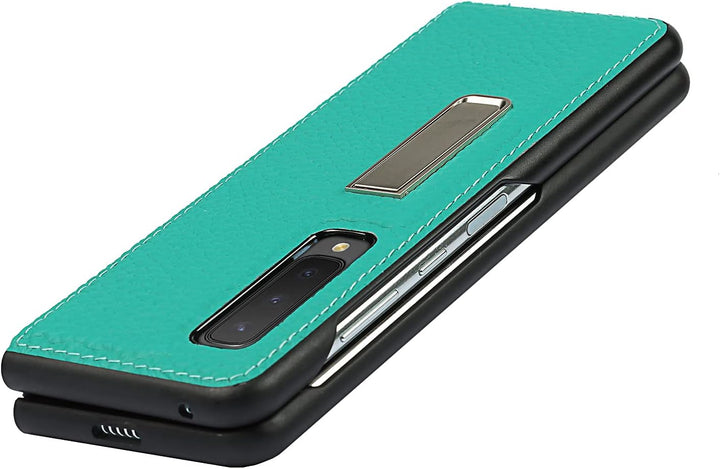 Handyhülle für Samsung Galaxy Fold, Ultradünn Luxus Litchi Korn Echtes Leder Hüllen mit Standfunktio