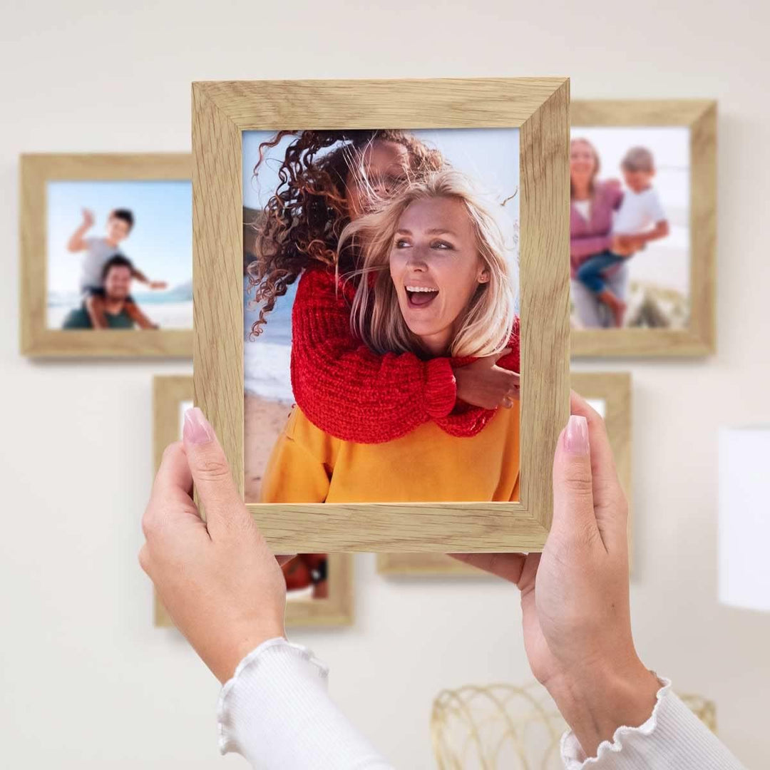 PHOTOLINI Bilderrahmen 15x20 Holz Eiche, 5er Set breite Bilderrahmen 20x15 Holz, Picture Frame mit A