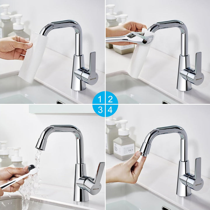 BONADE Wasserhahn Bad, Waschtischarmatur 360° Drehbar, Waschbecken Armaturen Messing Chrom, Mischbat