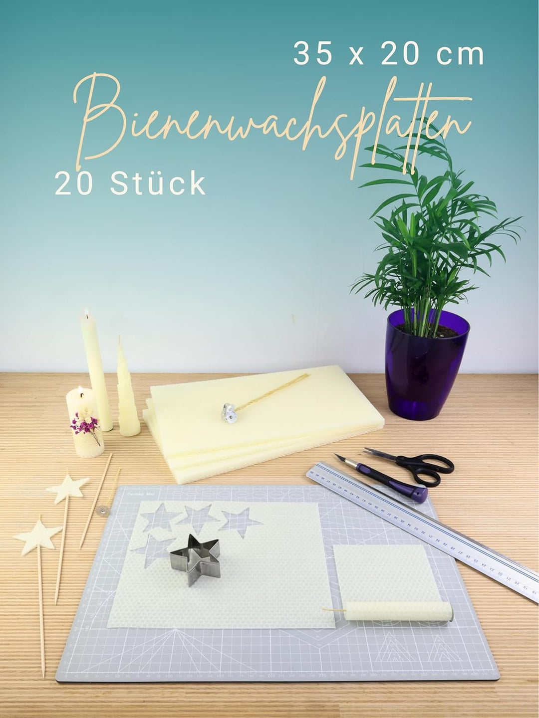Wachsmann 15 XL Bienenwachsplatten 35 x 20 cm, reines Bienenwachs aus Deutschland, weiss, Wachsplatt