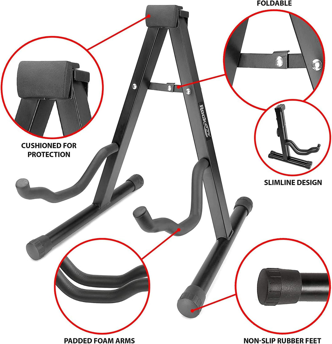 Fender, Gitarre CD-60SCE Schwarz, 0970113006 & Rockjam Universal Tragbarer A-Frame-Gitarrenständer f