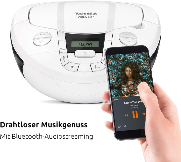 TechniSat Viola CD-1 - tragbarer Stereo CD-Player, Boombox mit praktischem Tragegriff (Radio für Kin