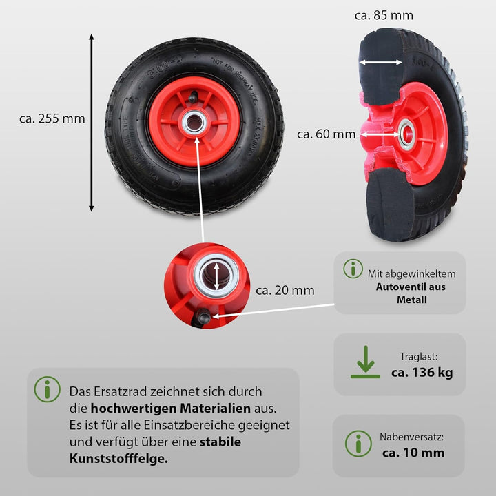 4x TRUTZHOLM Sackkarrenrad 260 x 85 mm 3.00-4 Bollerwagenrad, Luftrad, Ersatzrad, 4PR