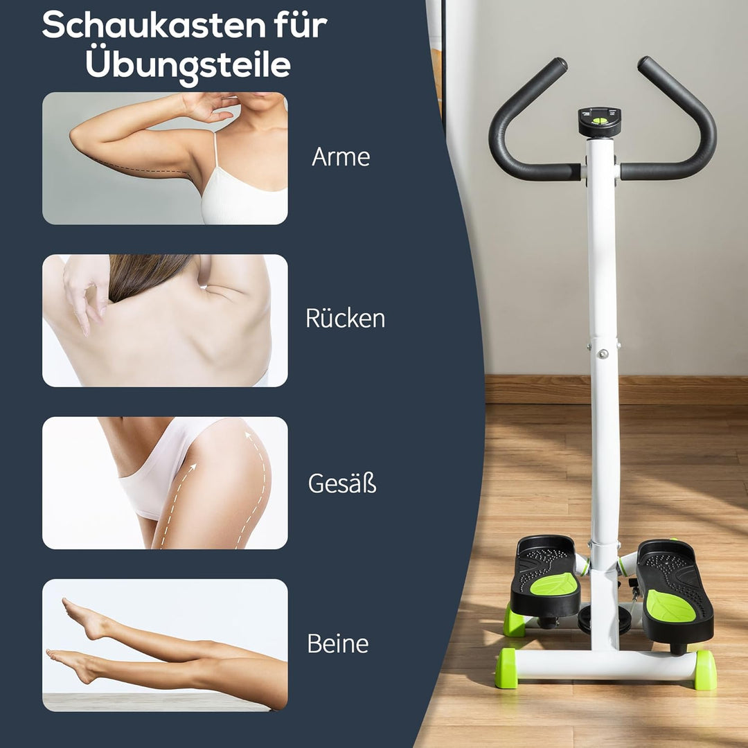 HOMCOM Stepper Fitness Swing Stepper mit LCD-Schirm und Handgriff Hometrainer für Zuhause bis 100 kg