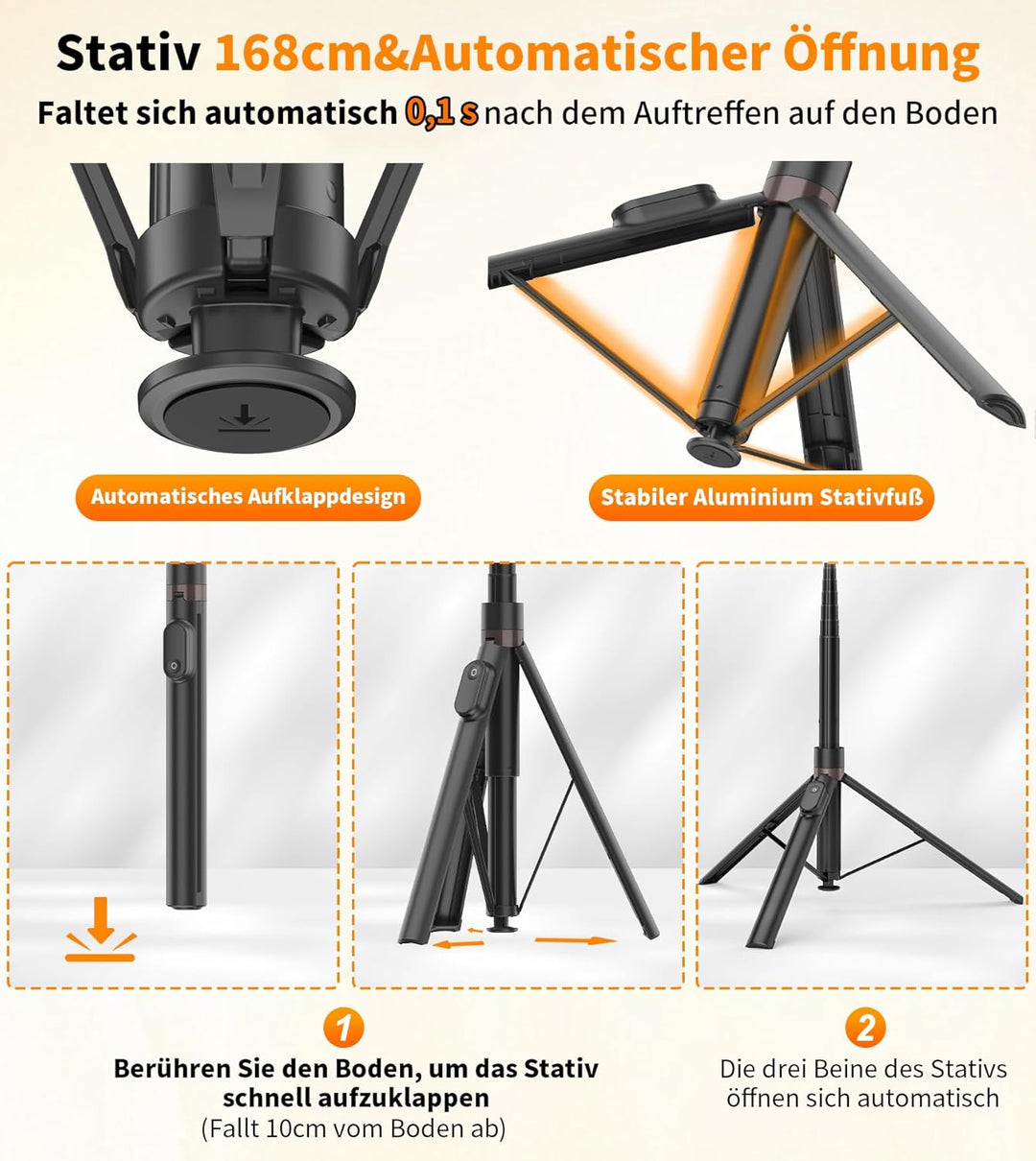 TONEOF 168cm Automatisches Selfie Stick Stativ, Handy Stativ mit Magnetischer Wiederaufladbarer Fern