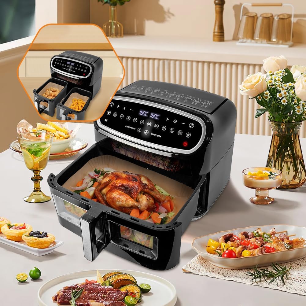 GINOYA Backpapier für Ninja Foodi Flexdrawer 10,4 l Heissluftfritteuse AF500EU, Fritteusen Zubehör f